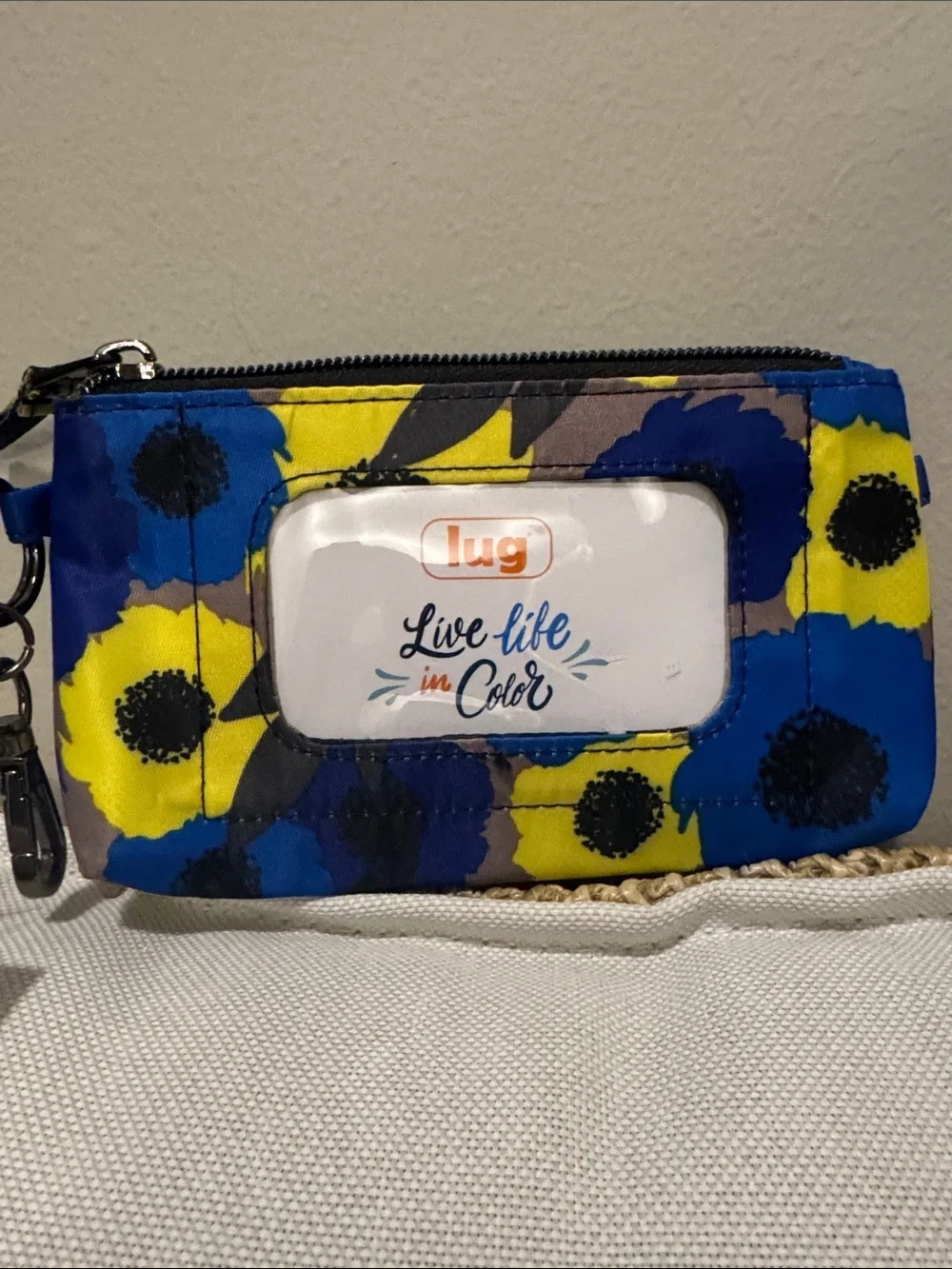 Lug peony blue metro XL wallet/id pouch with lobster claw clip